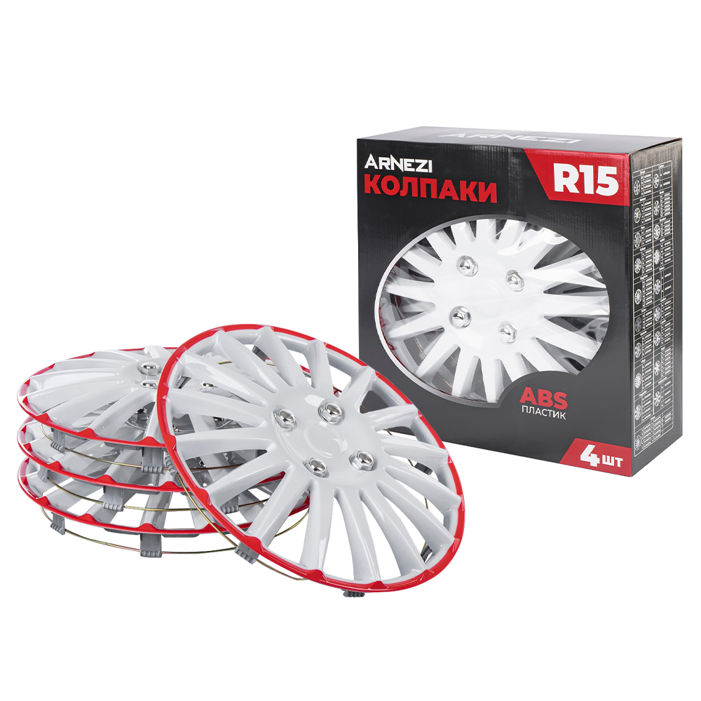 Колпаки R15 Orion 4шт (бело-красные) ABS-пластик ARNEZI A0702079