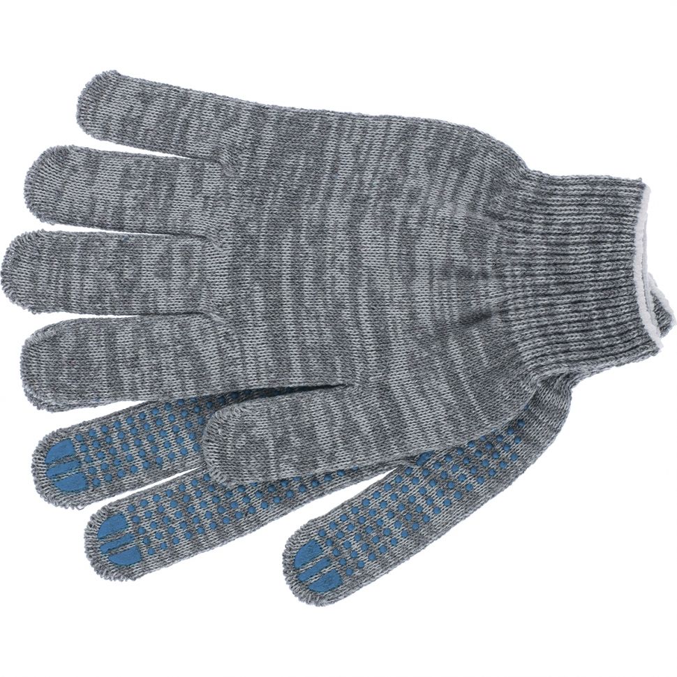 Перчатки 4 НИТКА Серая х\б 10 класс с ПВХ покрытием Точка