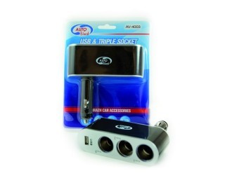 Адаптер АW 4029  тройной c USB (12\24V)в прикуриватель