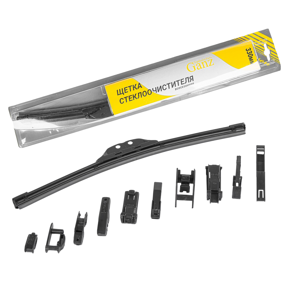 Щетка стеклоочистителя 330 мм бескаркасная 1 шт GANZ NEW GIS01026 (10 адаптеров)