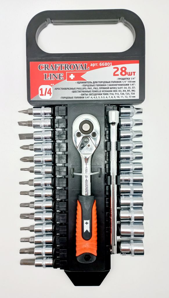 Набор головок + биты  CRAFTROYAL 28 пред. 1/4  (66028) 