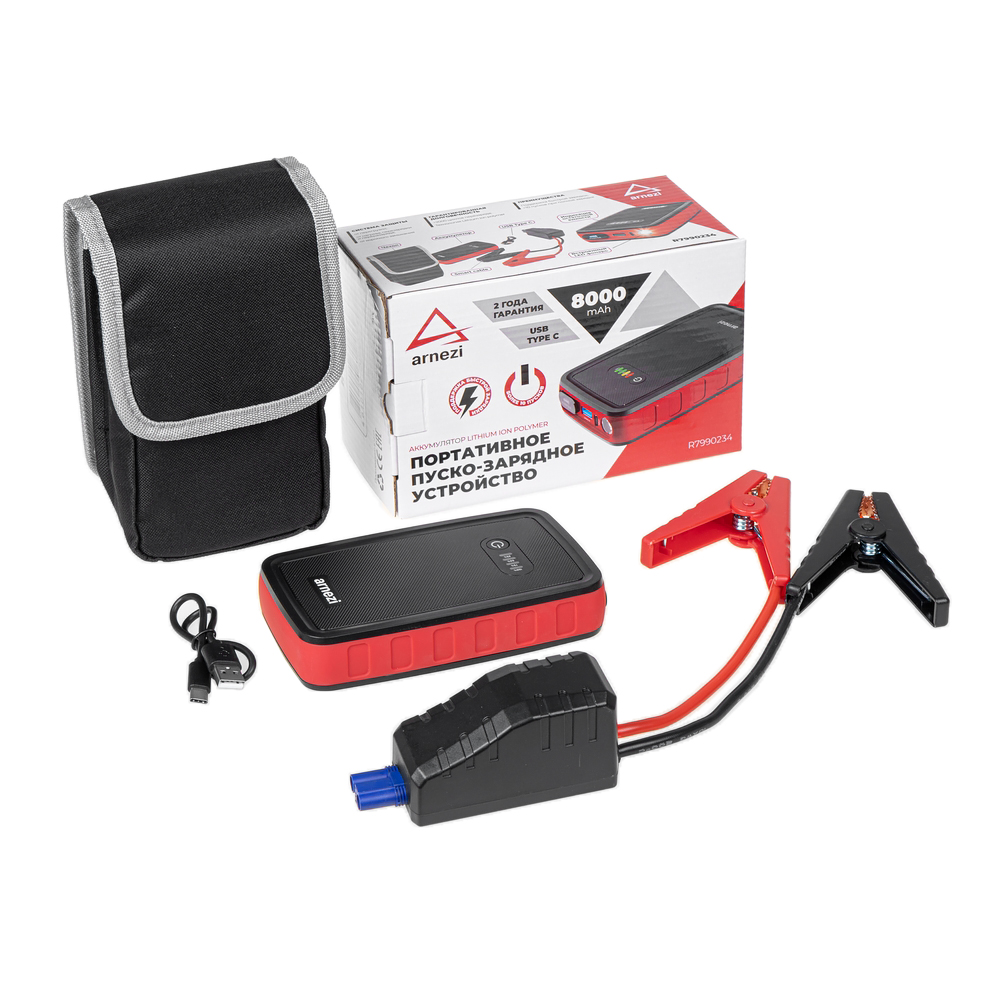 Портативное пусковое (зарядное) устройство PRO-8, 8000 мАч, 600А, Li-Po АКБ ARNEZI R7990234