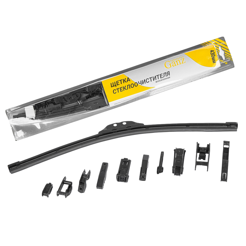 Щетка стеклоочистителя 430 мм бескаркасная 1 шт GANZ NEW GIS01030 (10 адаптеров)