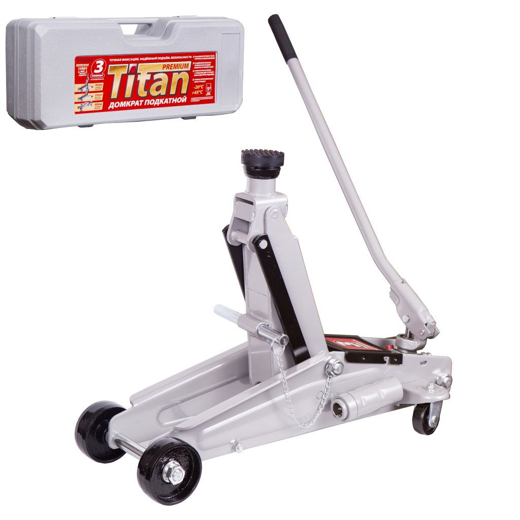 Домкрат 3 тонны подкатной с фиксатором ТИТАН (135-530мм) усил. с поворот. мех-мом