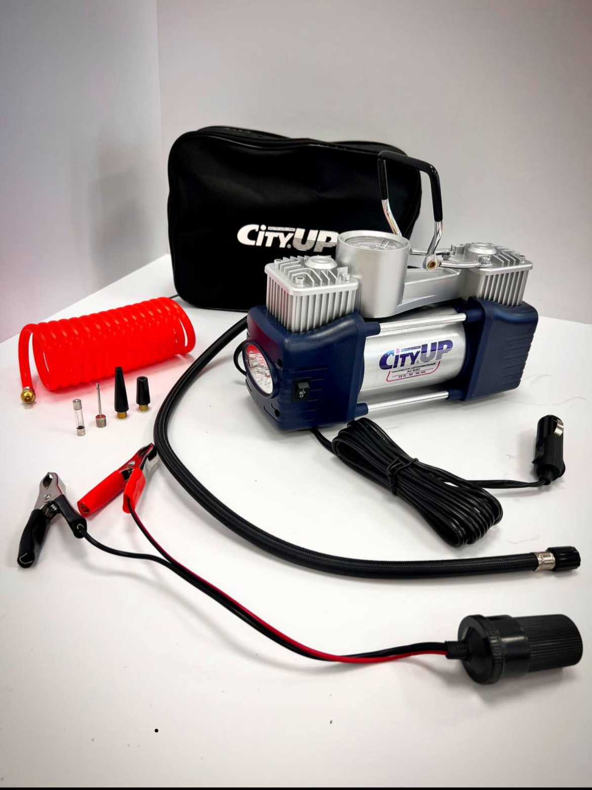 Компрессор Торнадо  AС-630 двухцилиндр. с фонарем 50л/ мин., 10 Атм, 180 Ватт 