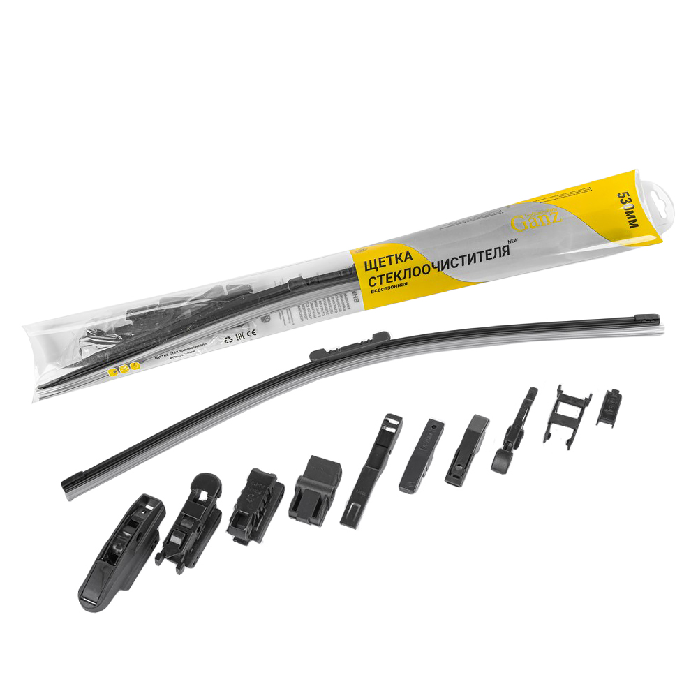 Щетка стеклоочистителя 530 мм бескаркасная 1 шт GANZ NEW GIS01034 (10 адаптеров)
