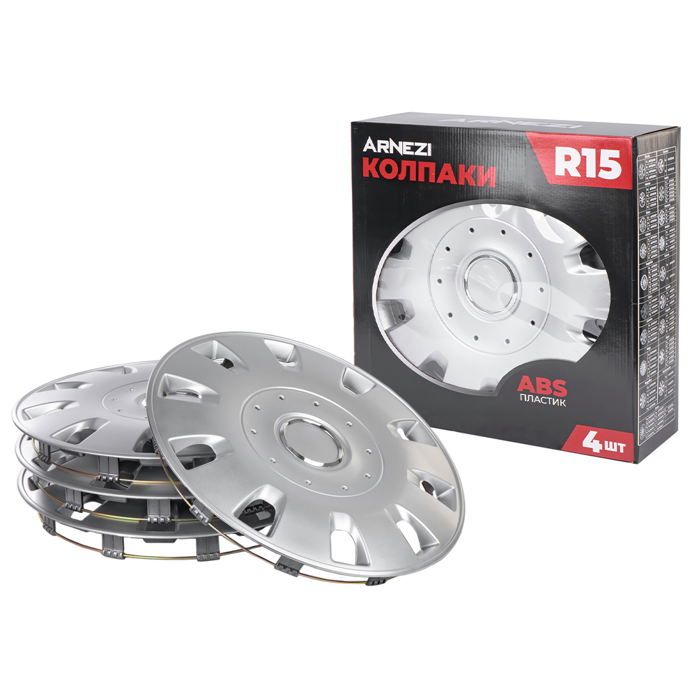 Колпаки R15 Maffei 4шт (серебристые) ABS-пластик ARNEZI A0702031