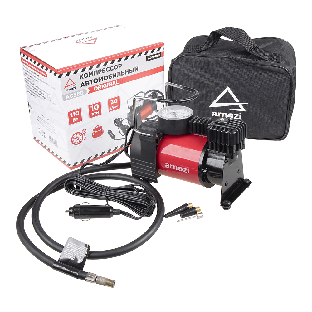 Компрессор автомобильный ARNEZI 10 бар, 30 л/мин, 110 Вт, AC580 ORIGINAL  A0302011
