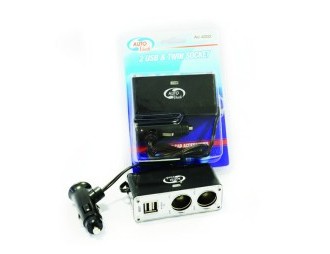 Адаптер АW 4304  двойной + 2 USB 3100MA (12/24V)