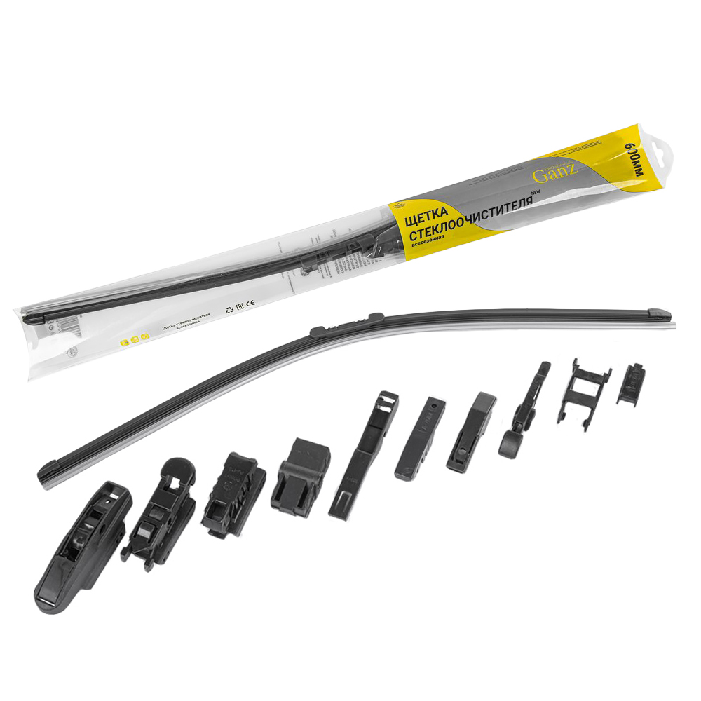 Щетка стеклоочистителя 600 мм бескаркасная 1 шт GANZ NEW GIS01036 (10 адаптеров)
