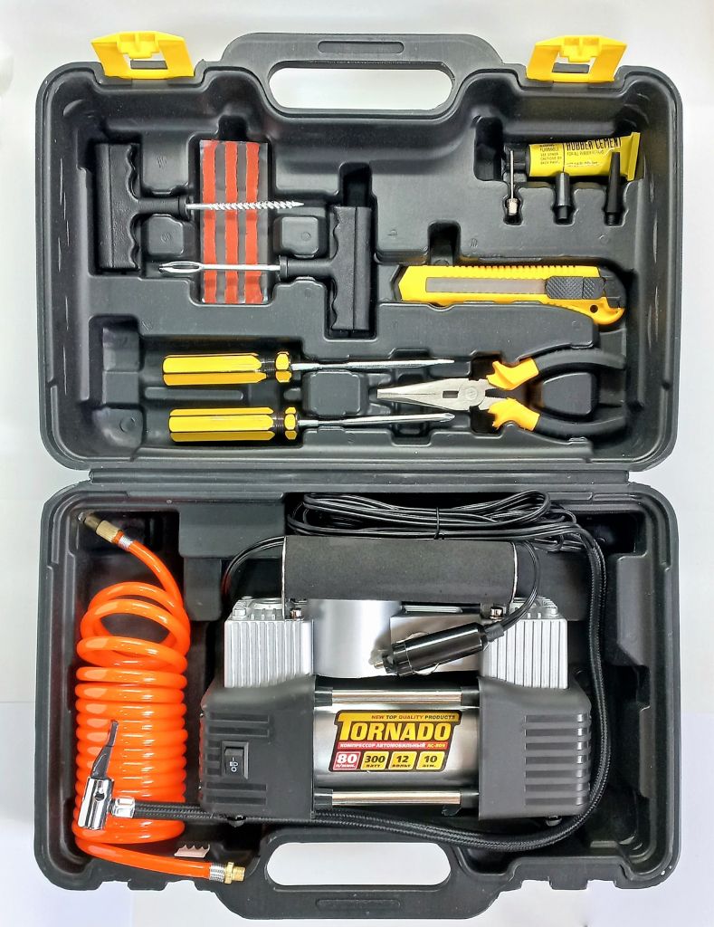 Компрессор Торнадо  СА-809 двухцилиндровый 80 л/мин (с шин. инструмент)